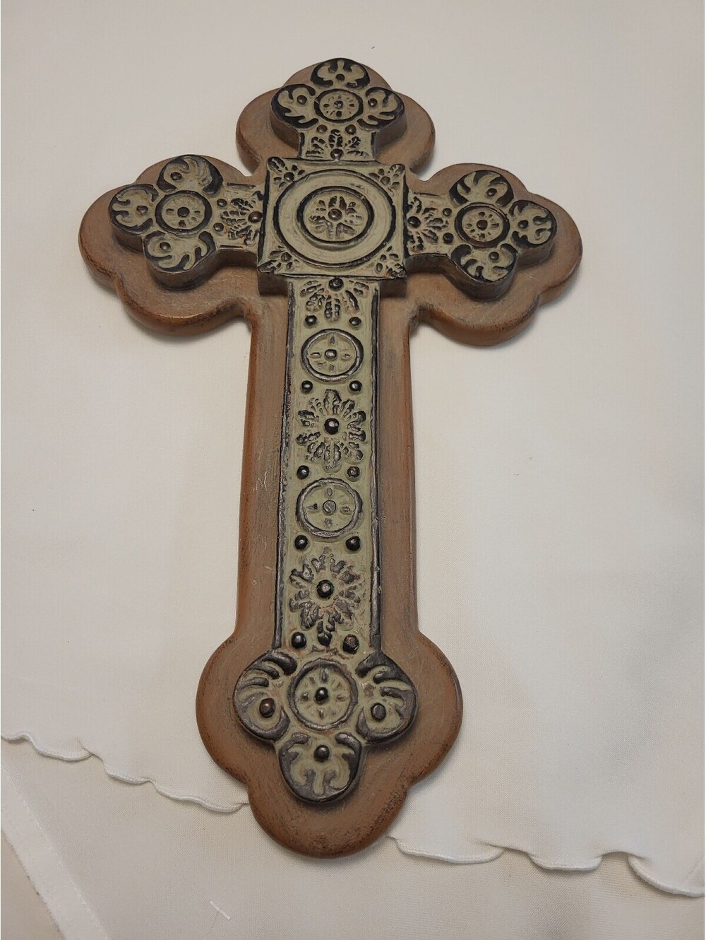 Decorative  14.5x9 Wall Cross with Floral Embossed Design